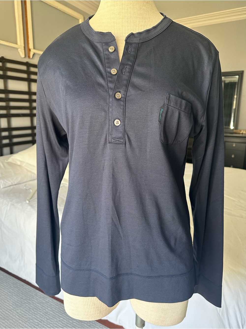 Faconnable Nordstrom Navy Long-Sleeve Henley with Chest Pocket size XL - Picture 5 of 11